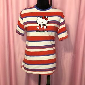 Striped Cotton Hello Kitty Applique T Shirt